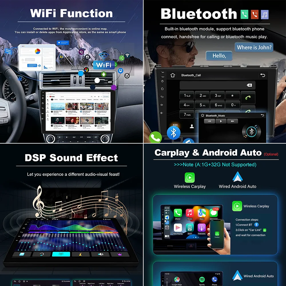 Autoradio Android OS Navigation GPS DSP Stéréo 4G Bluetooth Sans Fil CarPlay pour Honda Civic 2012-2015