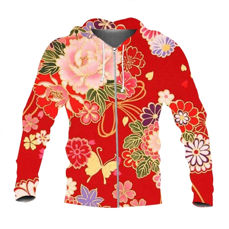 

2025 New 3D Northeast China Flower Printing Zip Up Hoodies For Men Happy Chinese Dragon Year Fashion Cool Zip Up Hoodie Clothing