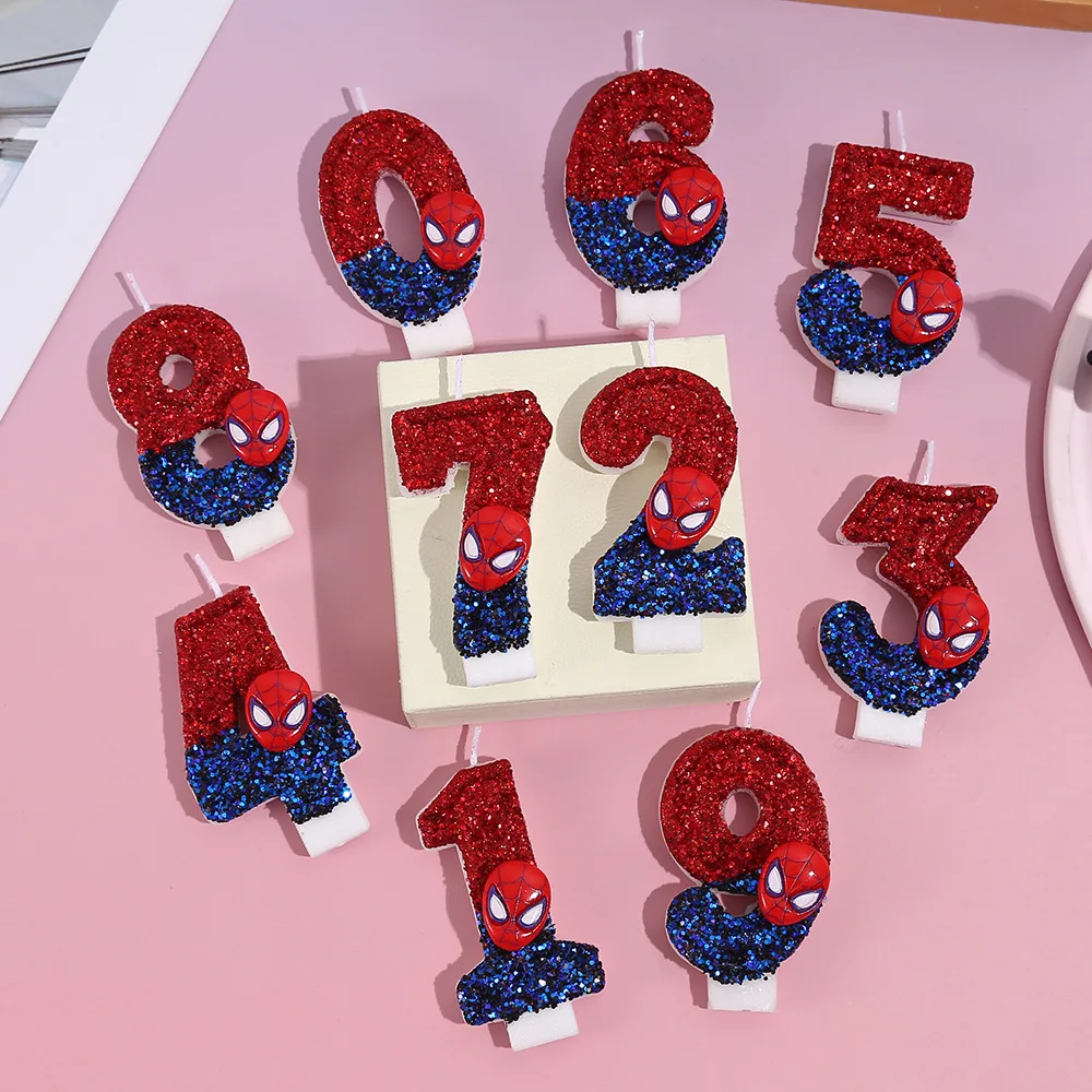 Creative Spider-Man Glitter Number Candles 0-9, Cute Cake Decorations, Ideal for Kids Birthday & Themed Parties