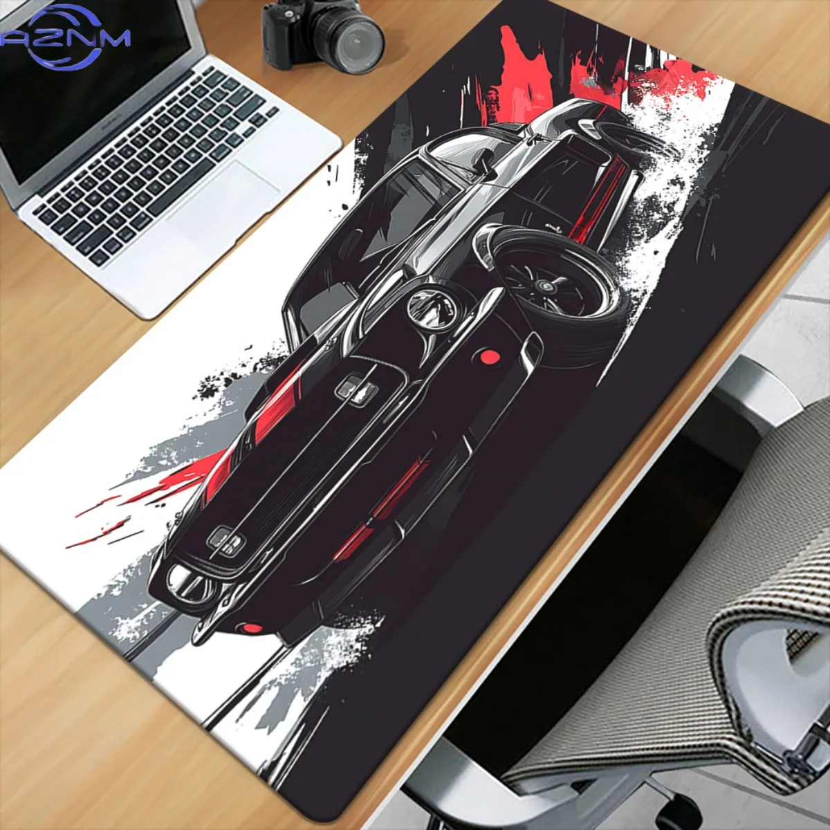 1pc of Black Sports Car Design Speed Printed Desk Pad, Multifunctional XXL Mouse Pad, Gaming Mouse Mats for Keyboard, Office Com