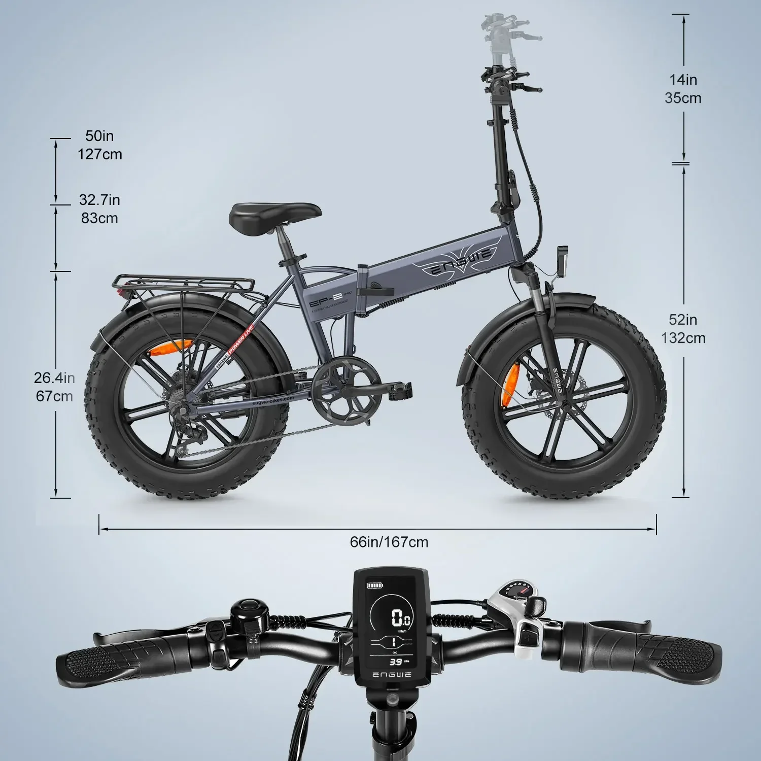 ENGWE-EP-2 Pro Folding Electric Bike, 20 Inch Fat Tire 750W Motor 48V 13Ah Battery 35 km/h Max Speed, 100km Range Bicycle, Ebike