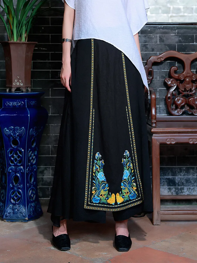 

Yang Li, оригинальный дизайн, этнические брюки, новые повседневные брюки с эластичной резинкой на талии и китайской вышивкой, лето-осень