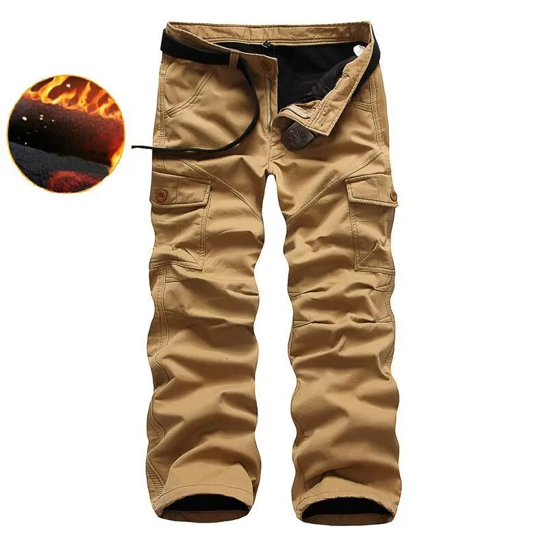 Winter Baggy Cargo Pants Men Brushed Trousers Warm Fleece Thickened Overalls Multi-pocket Straight Slacks Men's Clothing Bottoms