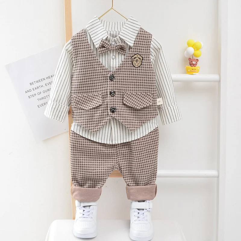 New Spring Autumn Baby Boys Clothes Suit Children Casual Vest Shirt Pants 3Pcs/Sets Toddler Gentleman Costume Kids Tracksuits