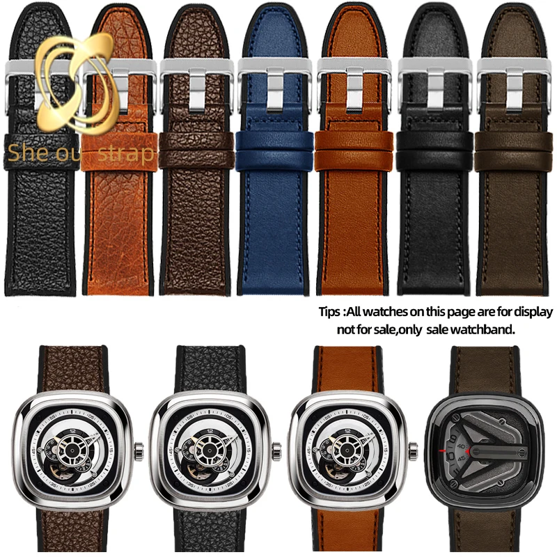 28mm Black Brown Cowhide Watch Strap For SEVENFRIDAY M2/02 P1B/01 Watch Strap Watch Bracelet