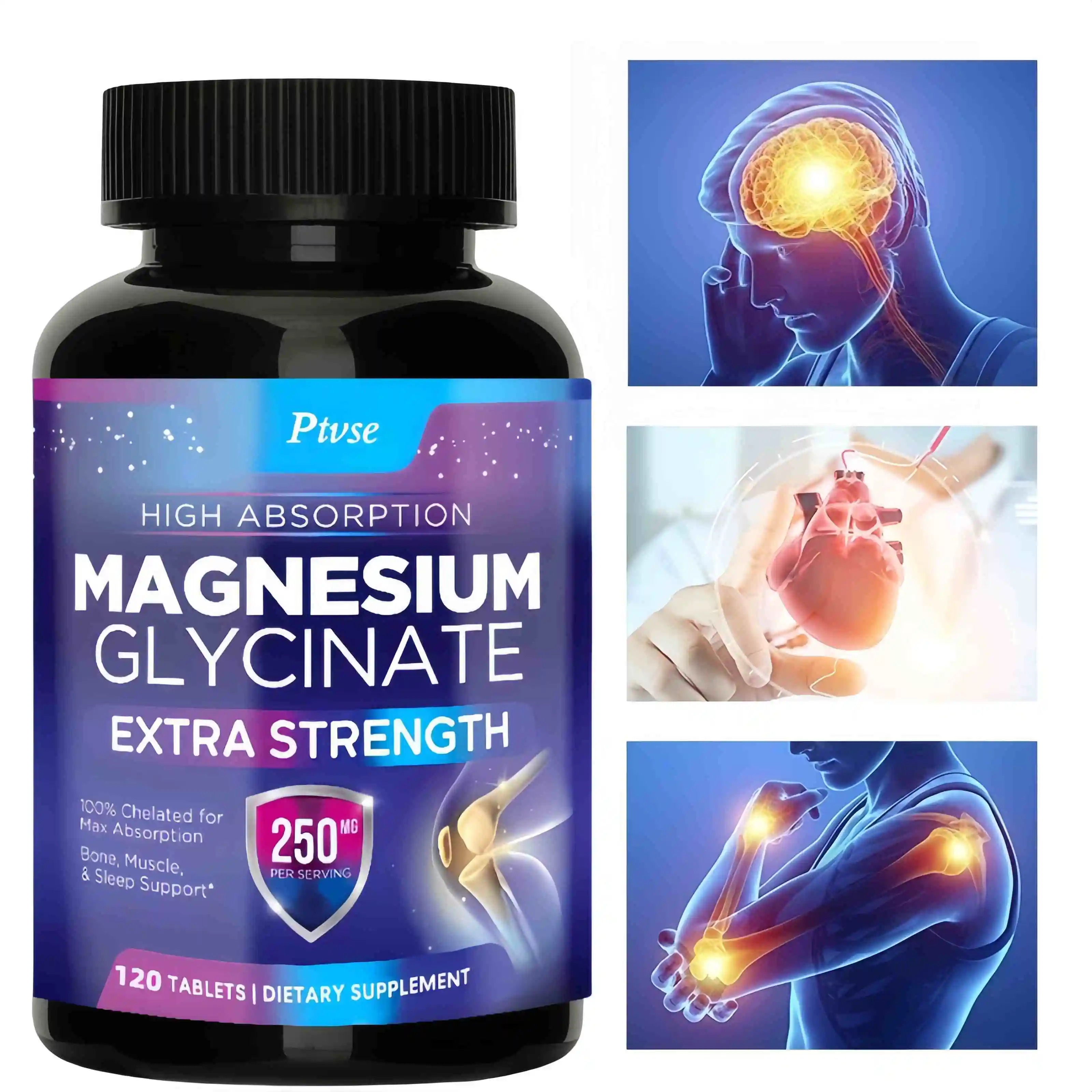 

Mutsweet Magnesium Glycinate Capsules 250mg High Absorption Bone Support Health Care Mineral Supplement Promotes Muscle