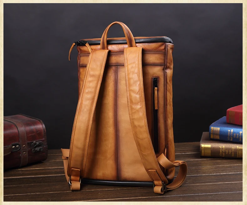 New Vintage Leather Men\'s Backpack Men Laptop Bag Fashion Male Travel Backpacks Casual Computer Bag Hit Color Trend School Bags