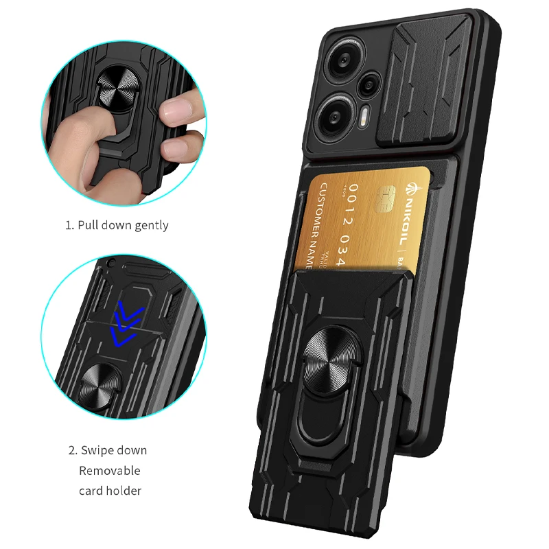 For Xiaomi Poco F5 Case Shockproof Armor Card Slot Phone Cover for POCO F5 5G POCOF5 5G 2023  Ring Magnetic Holder Back Cover