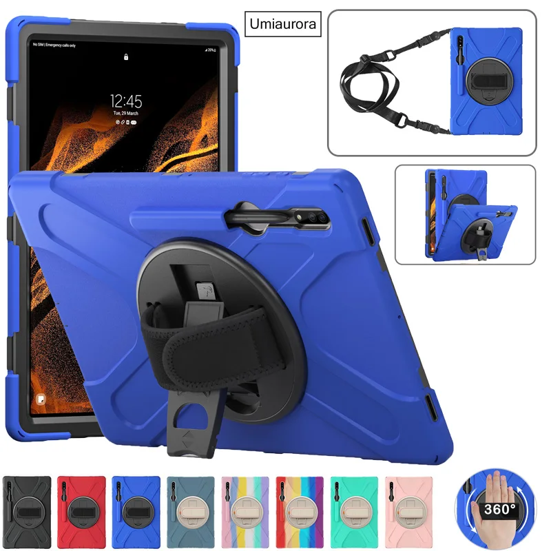 For Samsung Tab S10 Lite SM-X400 S6 S7+ S8 Plus S9 Ultra SM-X910 X820 X520 Hand Strap Stand Tablet Case Shockproof Rugged Funda
