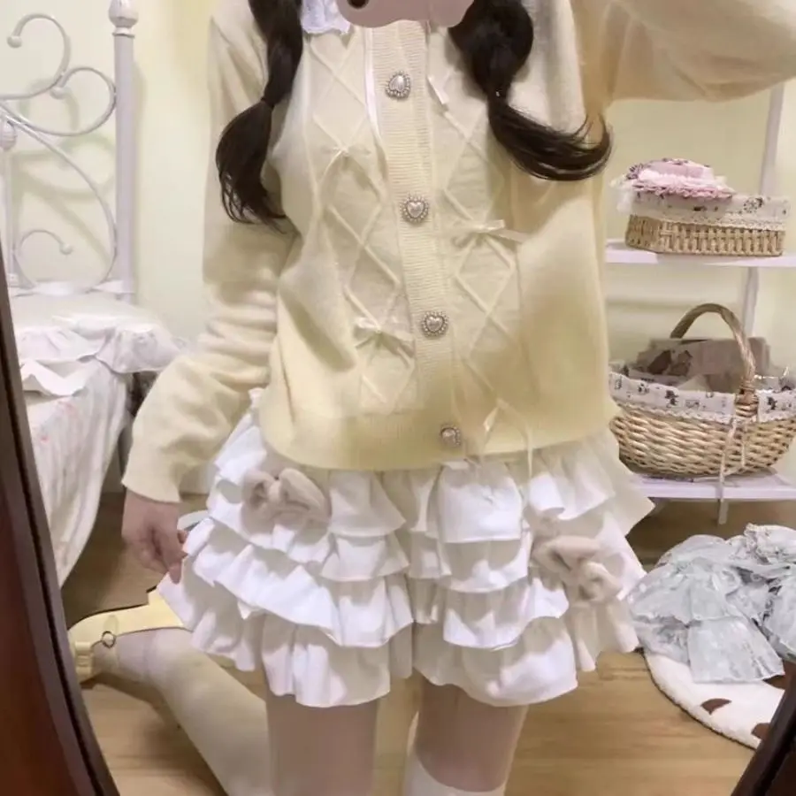 

Winter Japanese Fashion Preppy Style Women Lace Bow Knitted Sweater