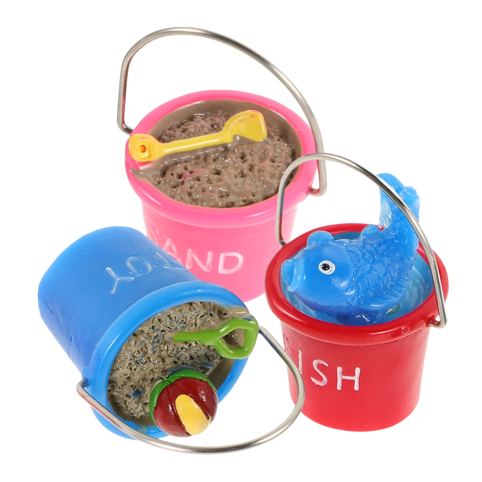 

3 Pcs Beach Bucket Decor Realistic Moss Microlandscape naments Mini Garden Scene Natural Resin Coastal Christmas Dollhouse Sand