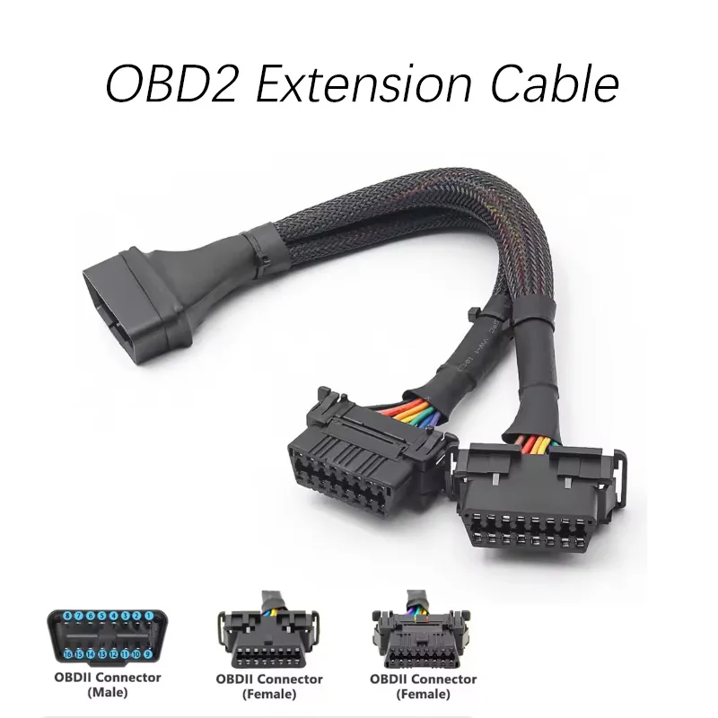 2 IN 1 OBD2 Male To Dual Female Splitter Elbow Extension Cable 16pin Available To Connected 1 IN 2 Converted Extender Adapter