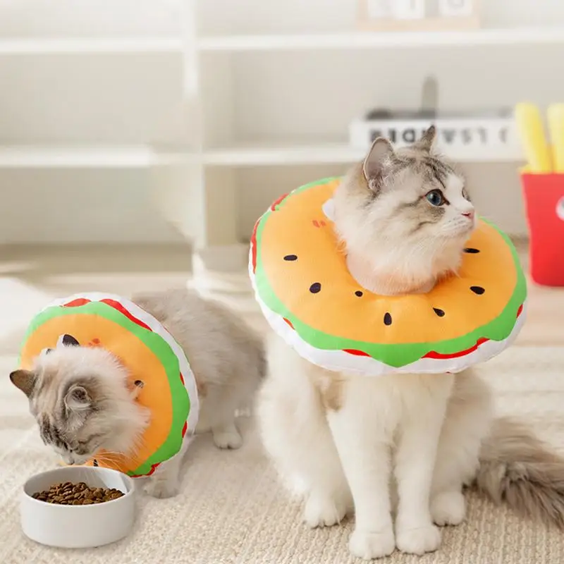 Cat Cone Collar Hamburger Shape Adjustable Elizabethan Collar Cat Neck Pillow Comfortable Stop Licking Cat Neck Protector Dog