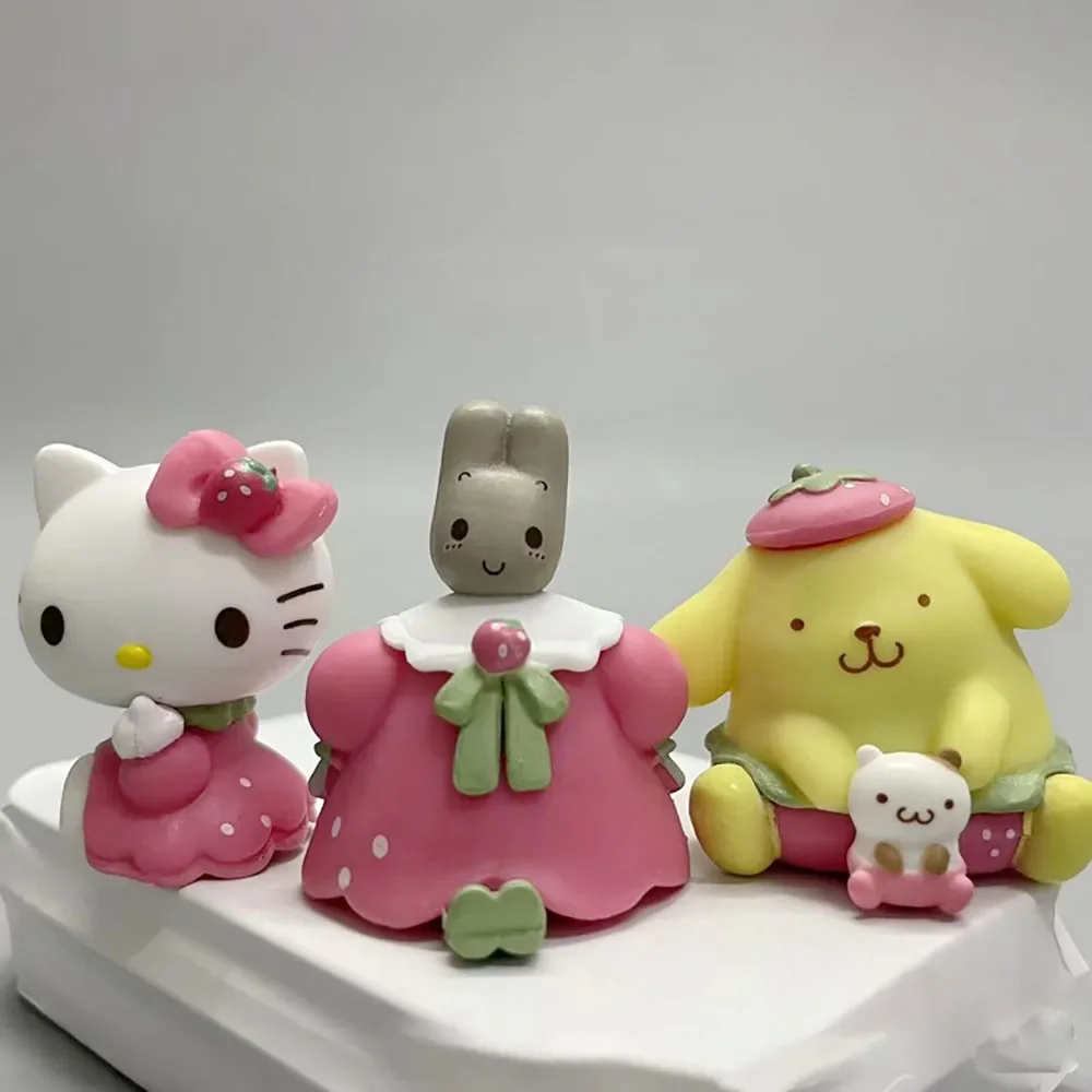 

Фигурка Hello Kitty, 4 см, Клубничный Кролик, Sanrio, аниме, кукла Cinnamoroll, Kawaii, «сделай сам», украшение для торта, рождественские подарки для детей