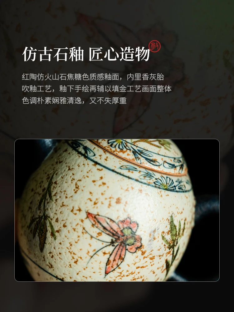 Teapot Gift Box Ladies High-End Ceramic Blue and White Fire Stone Red Orchid Pot