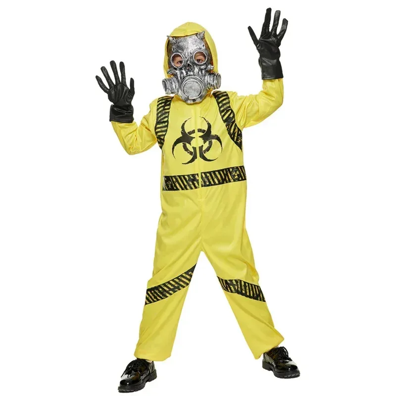Disfraz familiar de Halloween DY20A, uniforme amarillo para personal de riesgo biológico con máscara de látex, mono para adulto y niño, juego de carnaval, juego de rol NPC