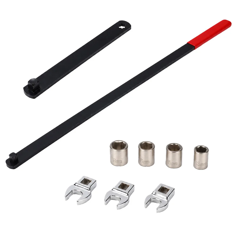 Compact Folding Wrench Kit for Automotive Repair Includes 13mm 15mm 16mm 18mm Sockets and 13mm 14mm 15mm Open End Adapters
