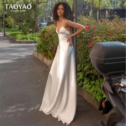 New A Line Bride Dresses Customized Spaghetti Straps Satin Beading Wedding Dress Backless Wedding Dresses 2024 Vestidos De Novia