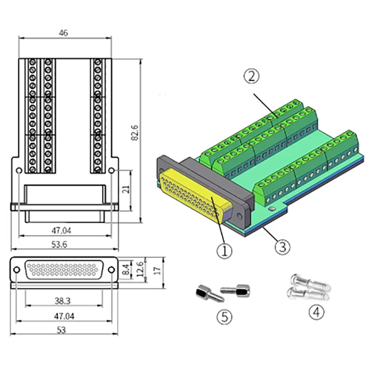 HDB44 solder free connector 3 rows 3 rows 44 core male and female P pin plug DB44 adapter terminal board