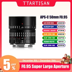 TTArtisan 50mm F0.95 Large Aperture Prime Lens for Sony E Mount Fujifilm X Canon M Leica L Nikon Z Panasonic Olympus M43 Camera