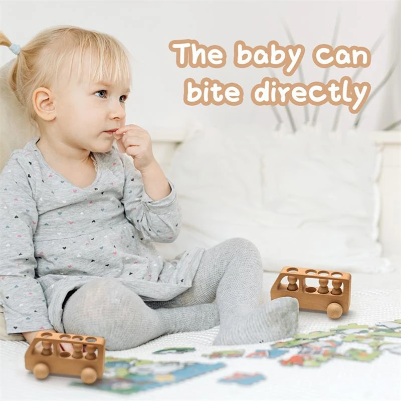 Outdoor Wooden Bus Game Kit Baby Wooden Bus Educational Blocks Natural Wood Car Little Doll Teething Toys Birthday Gifts