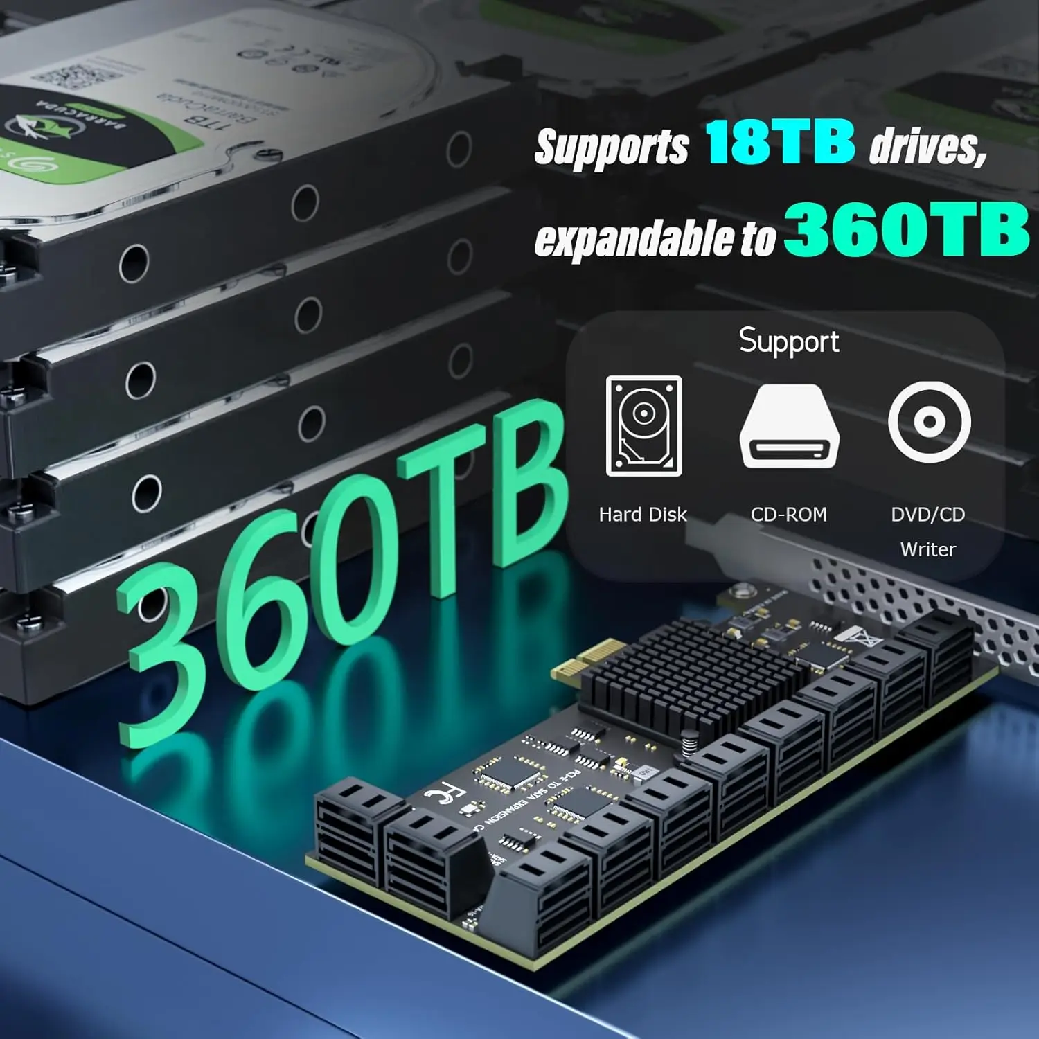 20-Port SATA Expansion Card (PCIe 3.0 x1 to 6Gbps SATA Card), Compatible with Windows/Mac/Linux/NAS
