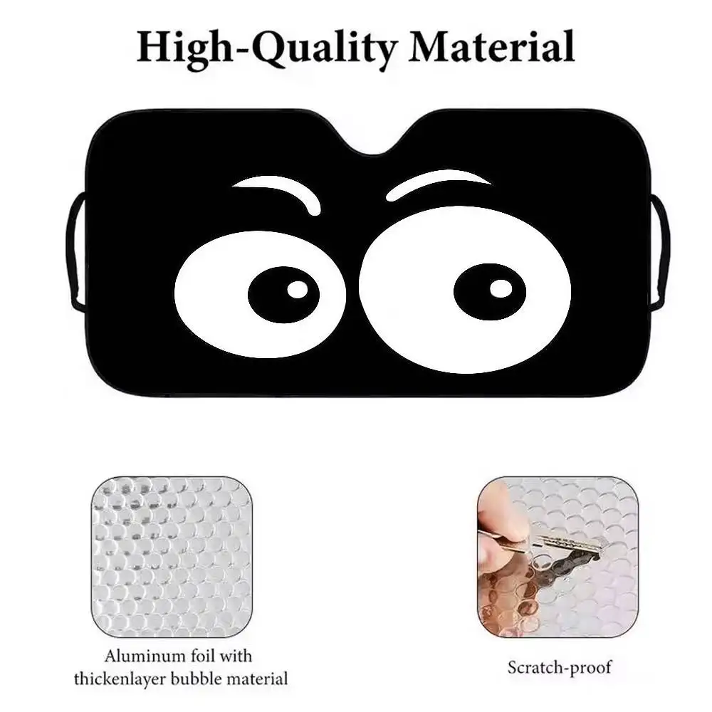 مظلة شمسية سوداء مضحكة للتعبير الإلكتروني على شكل سيارة كرتونية، مظلة للزجاج الأمامي للسيارة، حماية من الأشعة فوق البنفسجية ومبرد داخلي