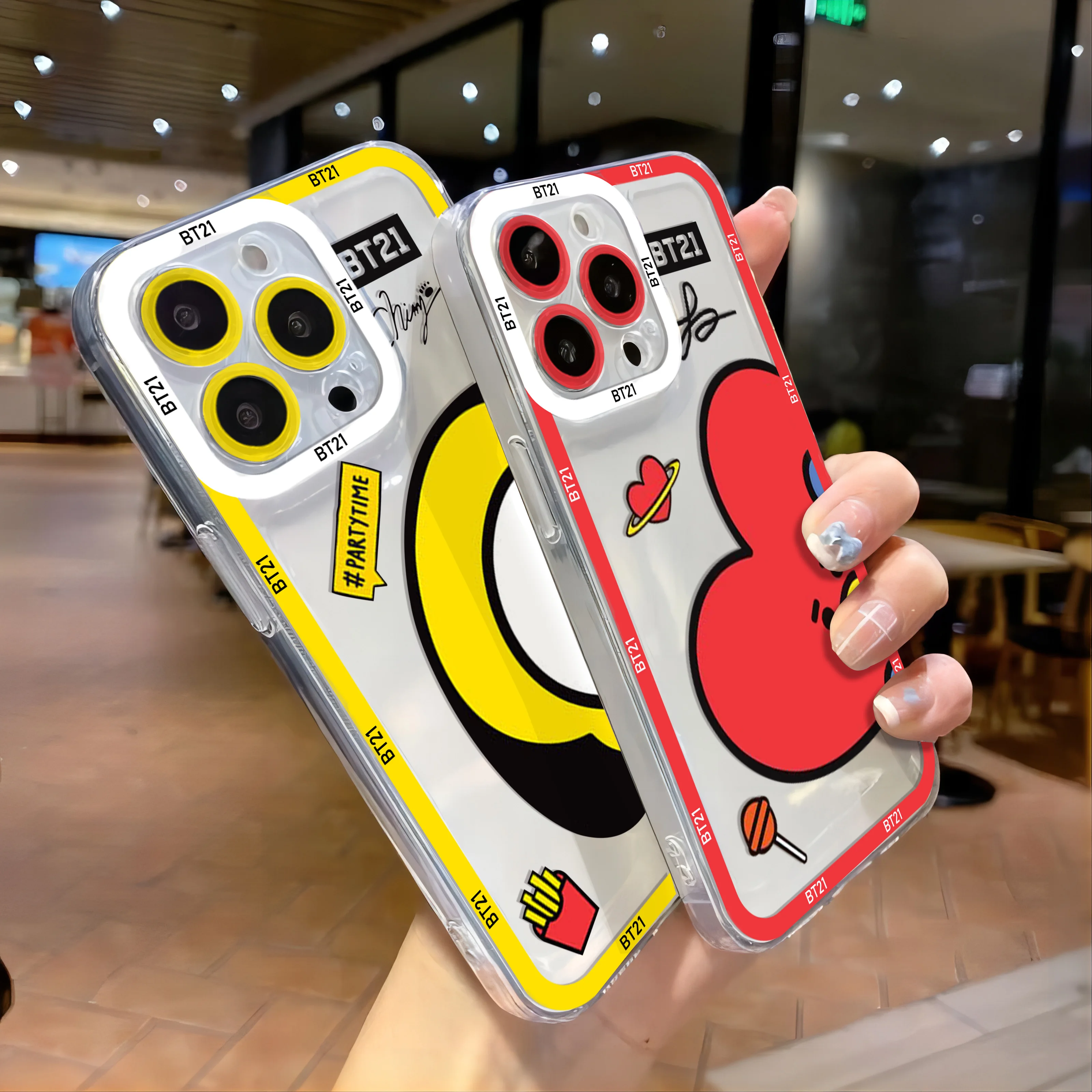 Cartoon Phone Case For-B-BT21s-iPhone 16 15 14 13 12 11 Mini Pro Max X XR XSMax 7 8 Plus SE20 Transparent Cover