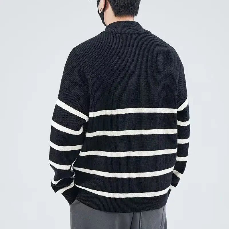 Faionable الرجال انغلق Ne متماسكة سترة f عالية الخريف الشتاء شريط محبوك قاعدة irt هونغ كونغ Sle عارضة على الانترنت أعلى