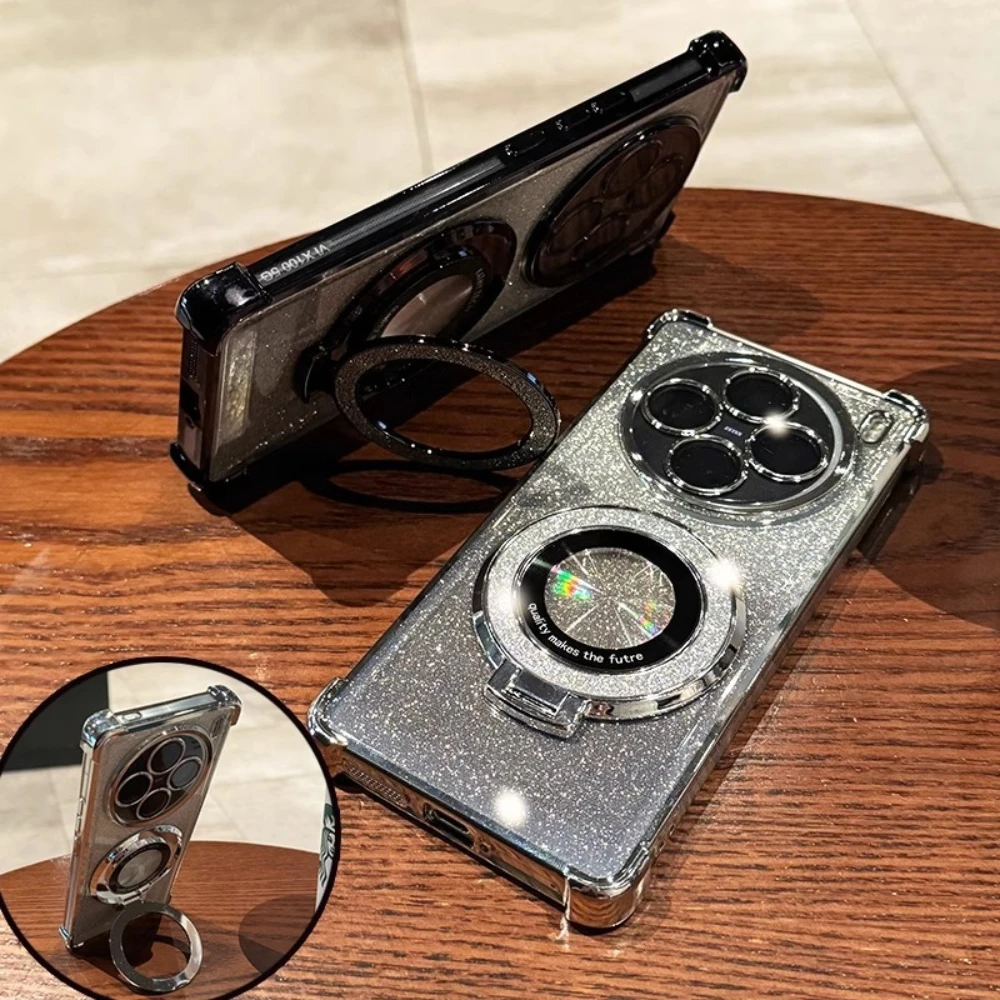 

Роскошный блестящий чехол для VIVO X300 X200 X200S X100 X100S Pro Mini Ultra с магнитным держателем, полностью закрывающий, противоударный