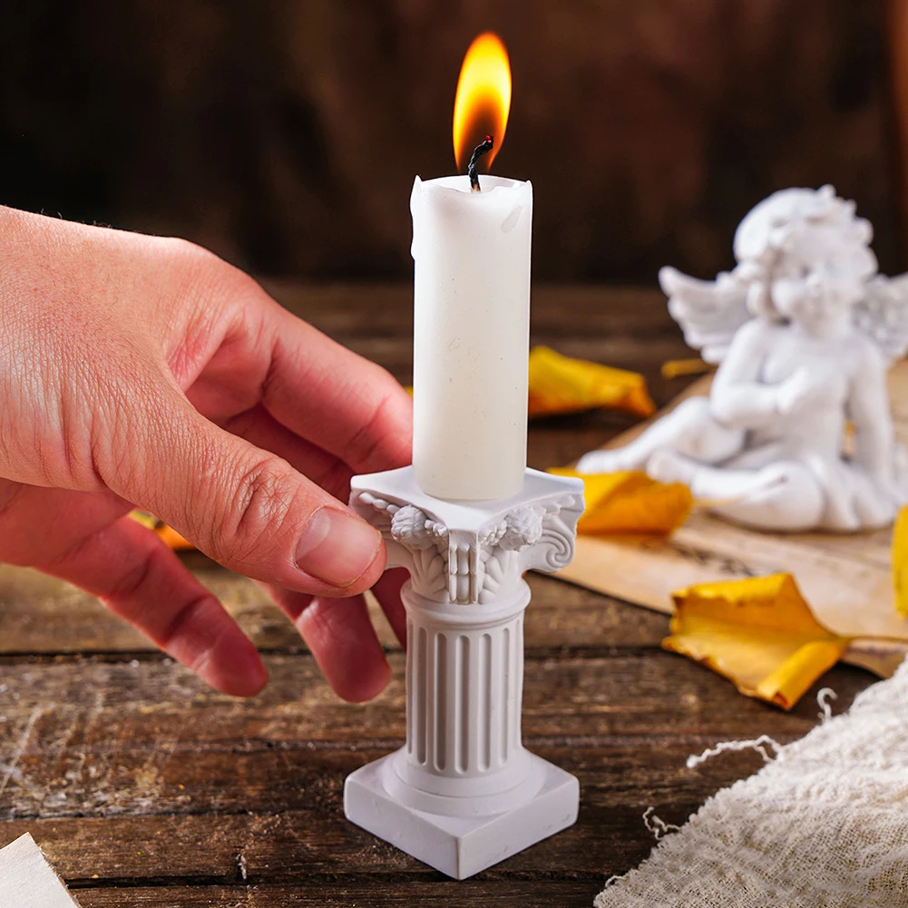 Metal Nordic Style Candle Holders Mini Resin Column Statue Candlestick Fashion Exquisite Candle Holder Stand For Home Table