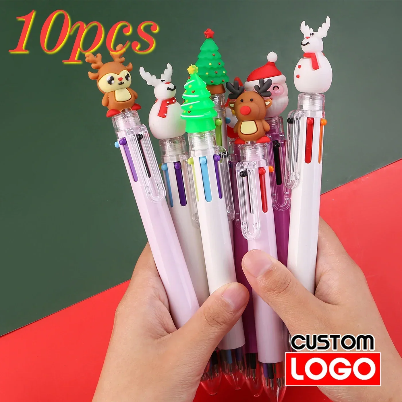 10Pcs Santa Claus 6 Colors Ballpoint Pen Custom Logo Stationary Christmas Gift Signature Pen School Office Wholesale Engraved