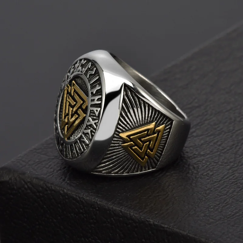 Mens Valknut Symbol Stainless Steel Norse Viking Magic Rune Runic Amulet Ring Men's Jewelry US Size 7-13