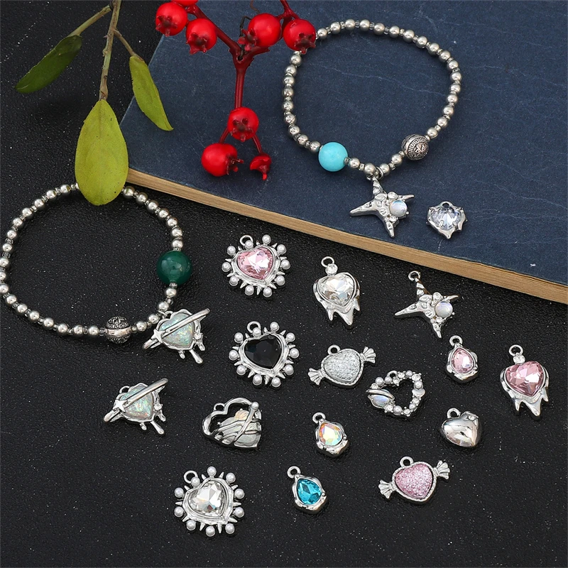 Alloy Colored Rhinestone Love Charms DIY Handmade Necklace Earring Pendant Jewelry Accessories