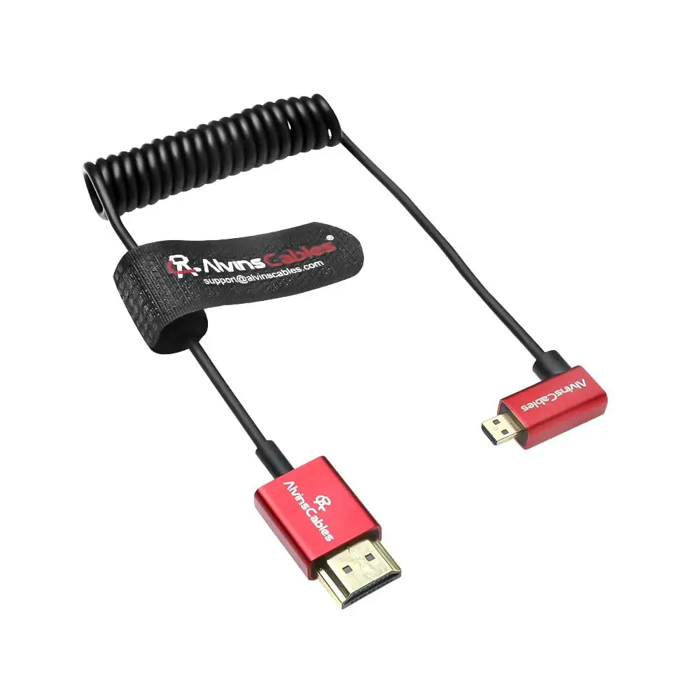 Alvin's Cables 8K 2.1 Ultra-Thin Left Angle Micro HDMI to HDMI Coiled Cable for Atomos Ninja V, 8K@60Hz 4K@120Hz High-Speed 45cm