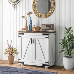 Homcom Sideboard, Buffet Cabinet with Barn Door and Adjustable Shelf
