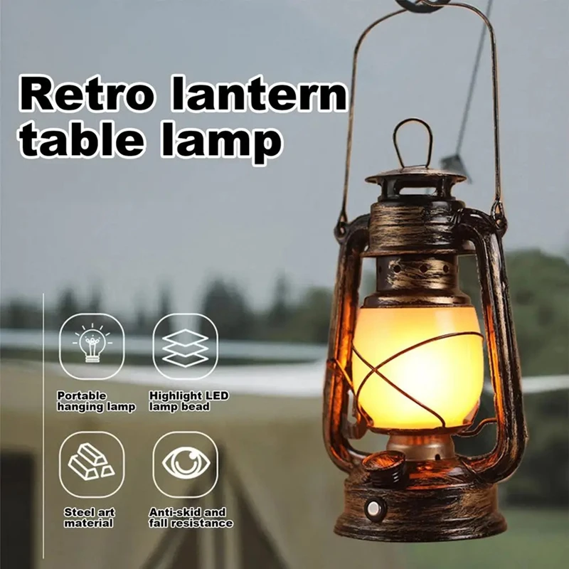 

Portable Camping Lamp USB Rechargeable Hanging Tent Lantern Without Remote Control Dynamic Flame Light Battery Powered