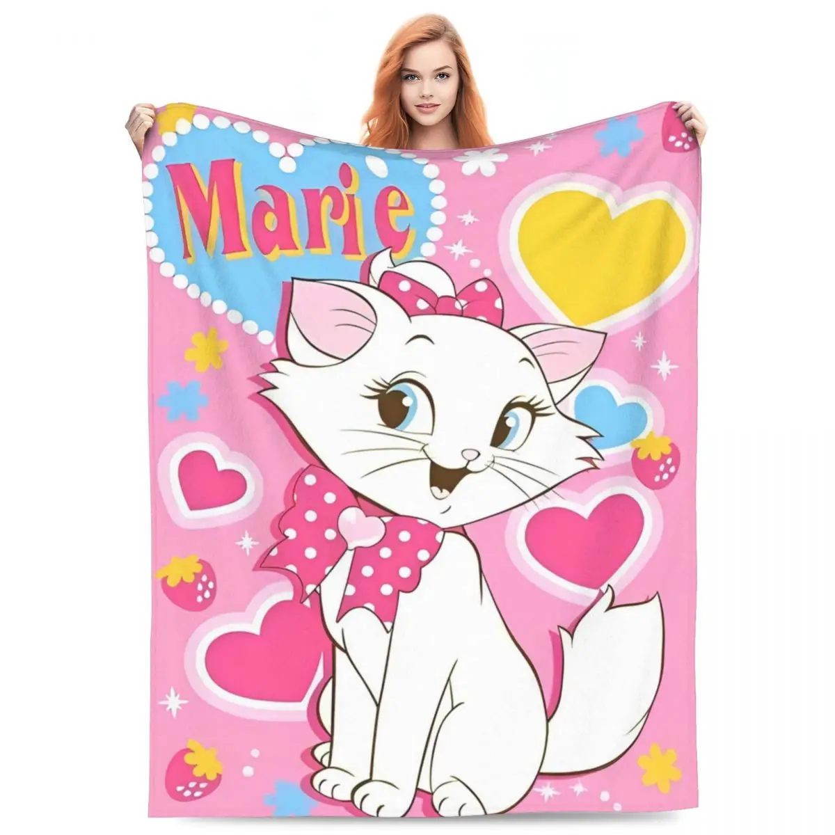 Super Warm Blanket Travel Marie Cat Cartoon Throw Blanket Flannel Bedspread For Outdoor Novelty Sofa Bed Cover