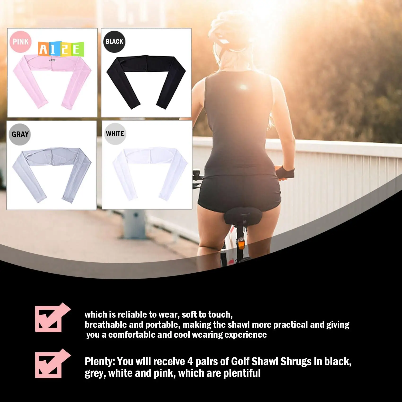 

A12E-4 Pcs Cooling Shawl Arm Sleeves Sun Protection Shawl Golf Shawl Anti-UV Arm Sleeves With Finger Hole For Cycling