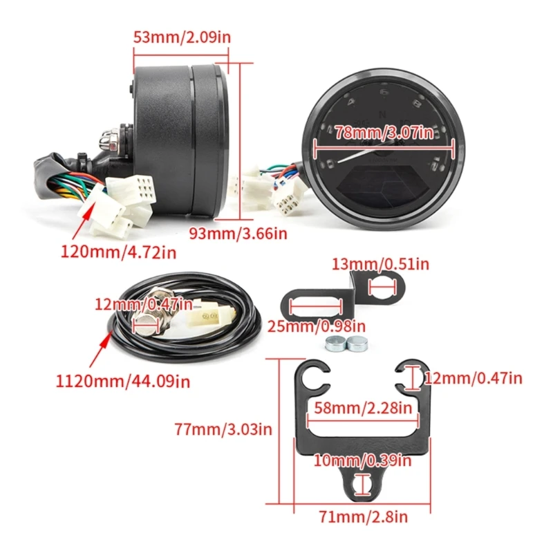 For CG125 Scooter Motorbike Speedometer Tachometer Gauge Panel Round Speed Meter LED Accessories Universal 12V GTWS