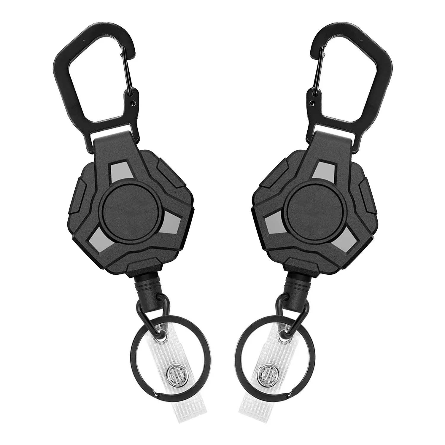 Paquete de 4 llaveros retráctiles A14M de alta resistencia, carretes de insignia retráctiles, soporte de insignia con mosquetón, cable de acero recubierto de 31,8 pulgadas Du