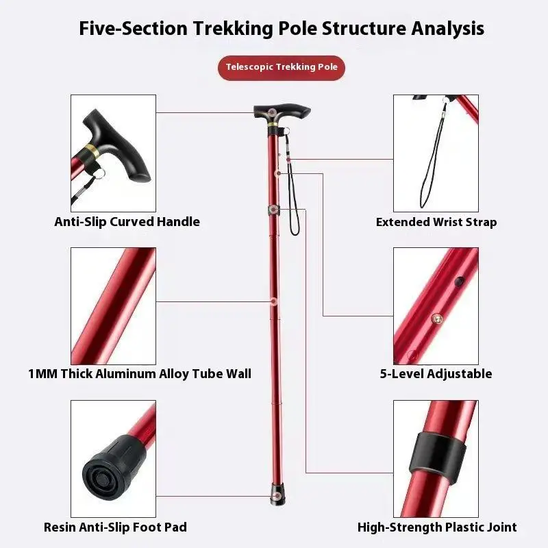 1PC Telescopic Walking Stick Outdoor Hiking Trekking Poles Aluminum Alloy Metal Folding Cane Crutches Pole For Elderly People