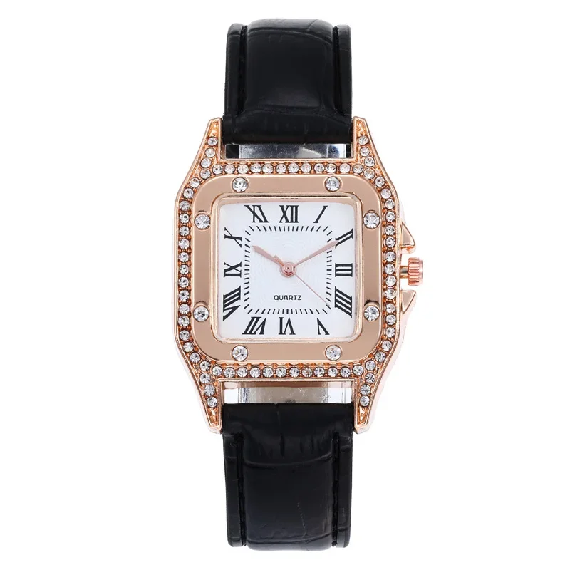 Vierkante Luxe Diamant Vrouwen Horloges Set Lederen Dames Horloge Waterdicht Vrouwelijke Quartz Horloge Relogio Feminino Reloj Mujer