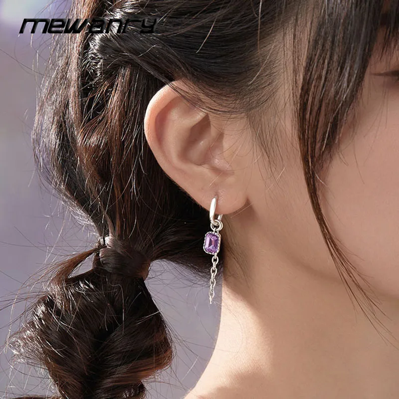 MEWANRY Prevent Allergy Silver Color Love Purple Earrings for Women Irregular Creative Personality Wedding Jewelry Gifts