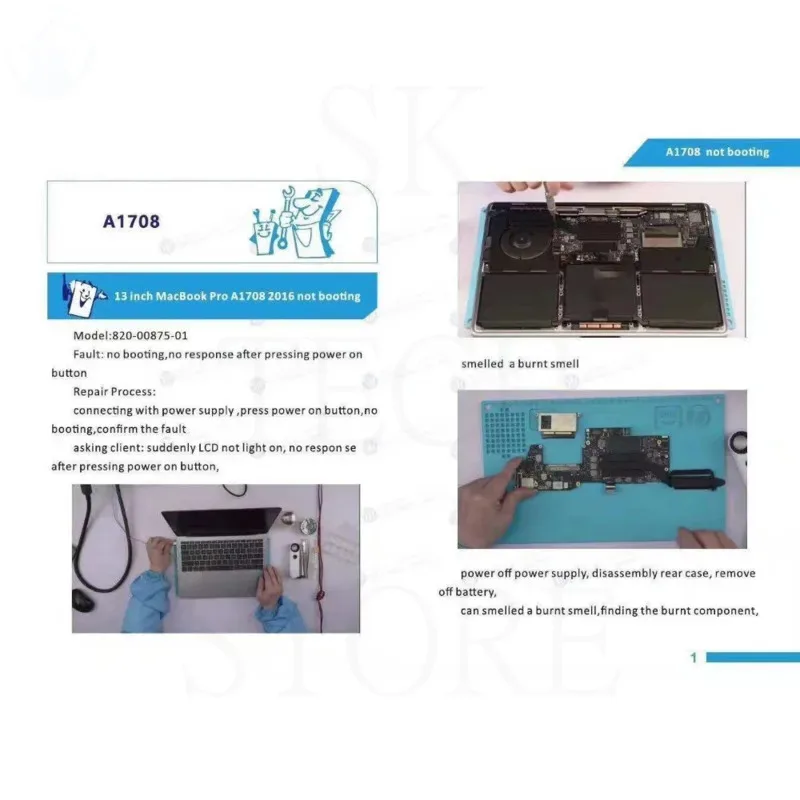 Logik platine Reparatur esoterisches englisches Handbuch für MacBook Reparatur methoden realer Fall wie Power on Diagramme klassische Reparatur methode