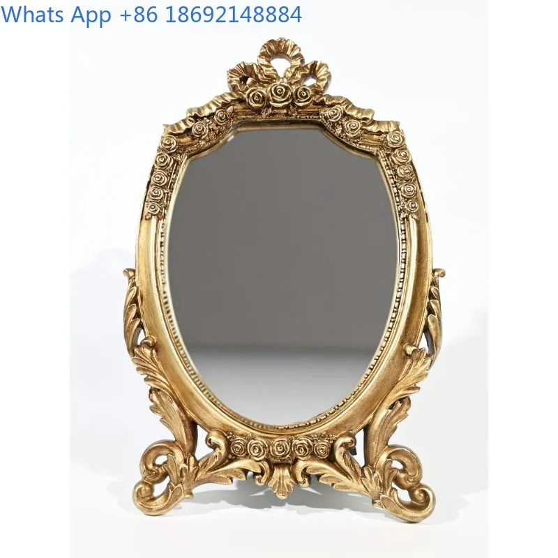 

gold Flower Stamen Decorative Makeup Mirror, Can Be Hanged or Placed, European French Retro Style, Atmosphere Matching