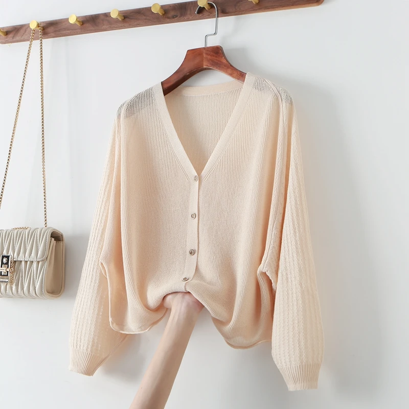 High quality summer sun protection shirt, ice silk knitted cardigan top, women's outerwear, air-conditioned shirt, thin jacket