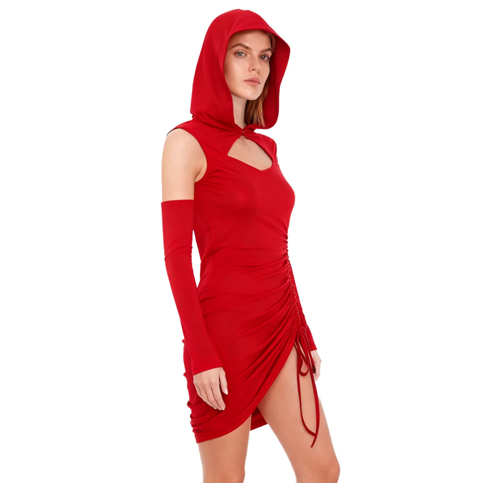 

Women Gothic Medieval Stylish Witch Wizard Cosplay Hooded Dress with Oversleeve for Halloween Carnival Vampire Cosplay Outfits