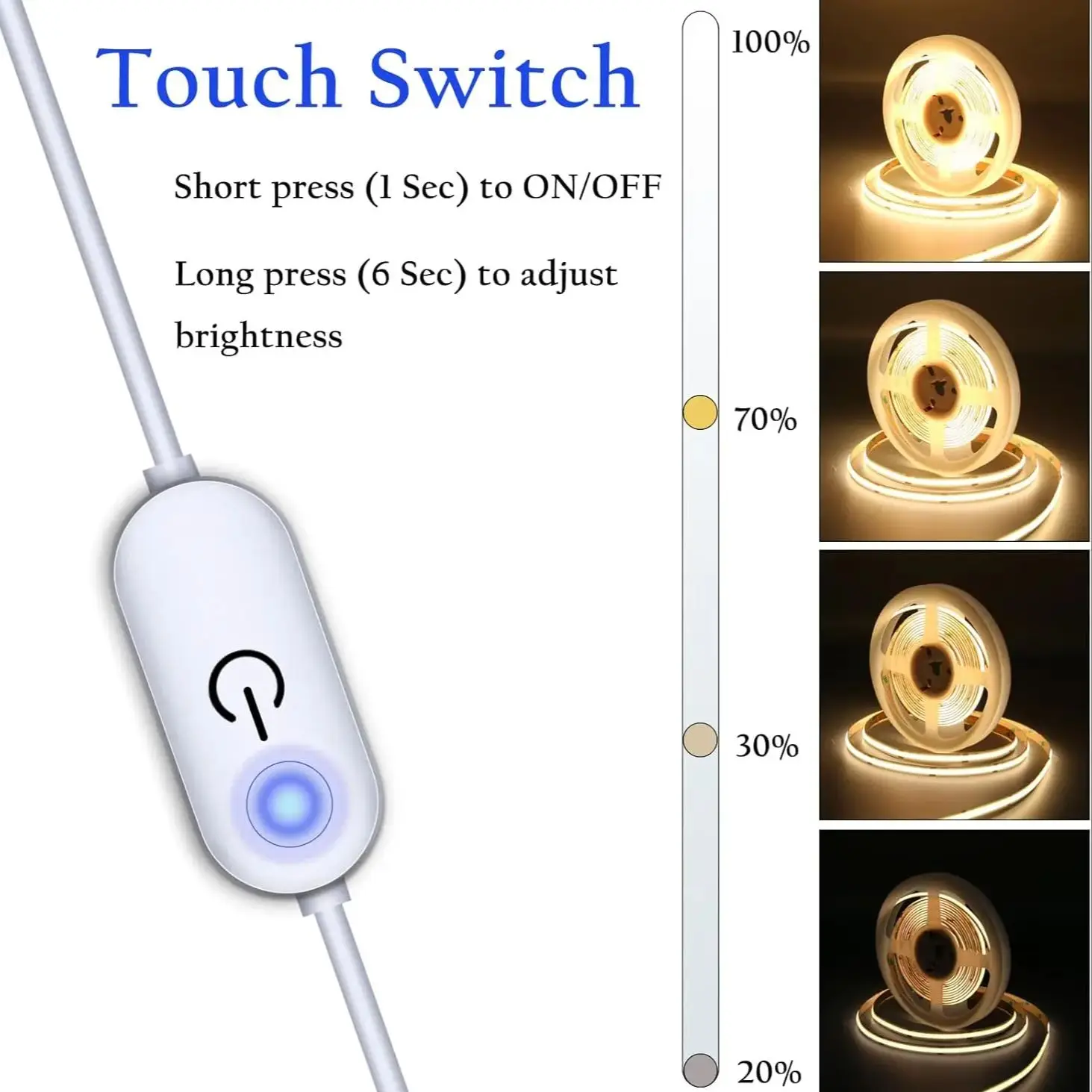 USB 5V COB LED Light Strip Touch Dimmer Flexible LED Tape Indoor Lighting Lamp For Room Kitchen Closet TV Backlight Wall Decor