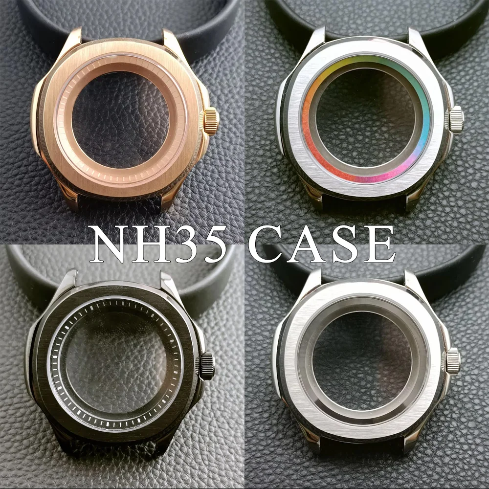 

High-quality Silvery Black Case have inner ring 39.5mm watch men's case FIT NH34 NH35 NH36 movement Automtaic Watch Box